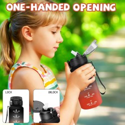 Gourde- 500ml- Gourde Enfant, Gourdes Paille anti Fuite, Gourdes Graduée pour 1 Journee, avec Marqueur de Temps, Gourd Motivatio