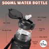 Gourde- 500ml- Gourde Enfant, Gourdes Paille anti Fuite, Gourdes Graduée pour 1 Journee, avec Marqueur de Temps, Gourd Motivatio