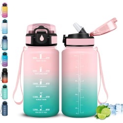Gourde Enfant, Gourde 500ml avec Paille, Gourdes Motivation, avec Slogan de Motivation, Gourdes Heure anti Fuite, Facile à Netto