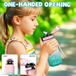 Gourde Enfant, Gourde 500ml avec Paille, Gourdes Motivation, avec Slogan de Motivation, Gourdes Heure anti Fuite, Facile à Netto