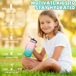 Gourde Enfant, Gourde 500ml avec Paille, Gourdes Motivation, avec Slogan de Motivation, Gourdes Heure anti Fuite, Facile à Netto