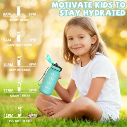 Gourde, 500ml Gourde Enfant, Gourdes Paille Anti-Fuite, Gourdes Graduée, Facile à Nettoyer, Gourd Graduée avec Slogan de Motivat