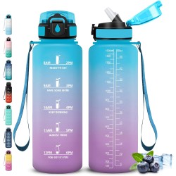 Gourde 1,5L, Gourde Sport Anti-Fuite, Gourdes avec Paille, Facile à Nettoyer, Gourdes Reutilisable avec Slogan de Motivation, Bo