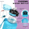 Gourde 1,5L, Gourde Sport Anti-Fuite, Gourdes avec Paille, Facile à Nettoyer, Gourdes Reutilisable avec Slogan de Motivation, Bo