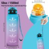 Gourde 1,5L, Gourde Sport Anti-Fuite, Gourdes avec Paille, Facile à Nettoyer, Gourdes Reutilisable avec Slogan de Motivation, Bo