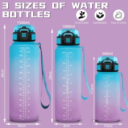 Gourde 1,5L, Gourde Sport Anti-Fuite, Gourdes avec Paille, Facile à Nettoyer, Gourdes Reutilisable avec Slogan de Motivation, Bo
