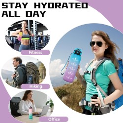 Gourde 1,5L, Gourde Sport Anti-Fuite, Gourdes avec Paille, Facile à Nettoyer, Gourdes Reutilisable avec Slogan de Motivation, Bo