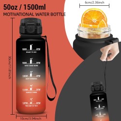 Grsta Gourde 1.5L, Gourde Sport Anti-Fuite, Gourdes Paille pour Randonnée, Gourdes Motivation avec Marqueur de Temps, Gourd Réut