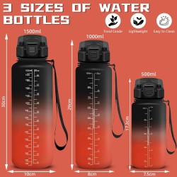 Grsta Gourde 1.5L, Gourde Sport Anti-Fuite, Gourdes Paille pour Randonnée, Gourdes Motivation avec Marqueur de Temps, Gourd Réut