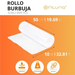 OFITURIA Papier Bulles Emballage 50cm x 10m – Kit Complet avec Cutter + 12 Étiquettes “FRAGILE” – kit déménagement complet, papi