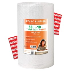 OFITURIA Papier Bulles Emballage 50cm x 10m – Pack Fragile avec 12 Étiquettes “FRAGILE” – idéal pour emballage colis, papier bul