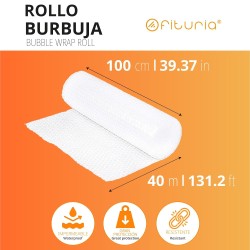 OFITURIA Papier Bulles Emballage 100cm x 40m – Kit de Base Rouleau Film Bulles Transparent pour Protection Colis – Papier Bulle 
