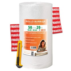 OFITURIA Papier Bulles Emballage 50cm x 20m – Kit Complet avec Cutter + 12 Étiquettes “FRAGILE” – kit déménagement complet, papi