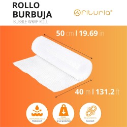 OFITURIA Papier Bulles Emballage 50cm x 40m – Kit Complet avec Cutter + 12 Étiquettes “FRAGILE” – kit déménagement complet, papi