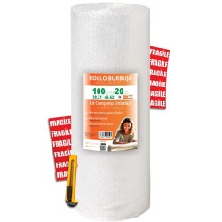 OFITURIA Papier Bulles Emballage 100cm x 20m – Kit Complet avec Cutter + 12 Étiquettes “FRAGILE” – kit déménagement complet, pap