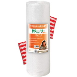 OFITURIA Papier Bulles Emballage 100cm x 10m – Pack Fragile avec 12 Étiquettes “FRAGILE” – idéal pour emballage colis, papier bu