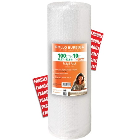 OFITURIA Papier Bulles Emballage 100cm x 10m – Pack Fragile avec 12 Étiquettes “FRAGILE” – idéal pour emballage colis, papier bu