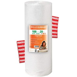 OFITURIA Papier Bulles Emballage 100cm x 20m – Pack Fragile avec 12 Étiquettes “FRAGILE” – idéal pour emballage colis, papier bu