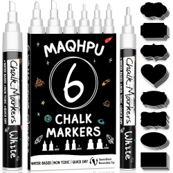 craie pour tableau noir, Lot de 6 feutre craie blanche pour fenêtres et tableaux noirs et 45 étiquettes, Marqueur scraie effacab