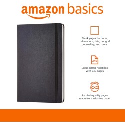 Amazon Basics Carnet classique, A5, ligné, Grand Format, noir