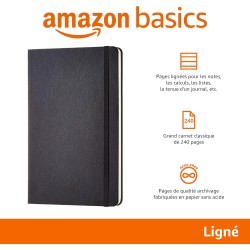 Amazon Basics Carnet classique, A5, vierge, Grand Format, noir