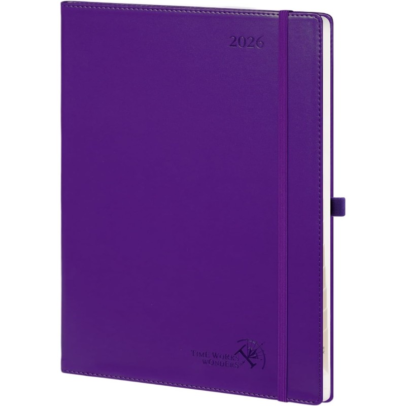 POPRUN Agenda 2026 Semainier A4 Grand Format 29,7 x 21 cm en Français - Couverture Souple en PU Cuir, Intervalles de 15 minutes,