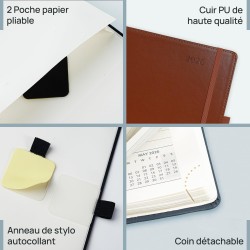 POPRUN Agenda 2026 Semainier A4 Grand Format 29,7 x 21 cm en Français - Couverture Souple en PU Cuir, Intervalles de 15 minutes,