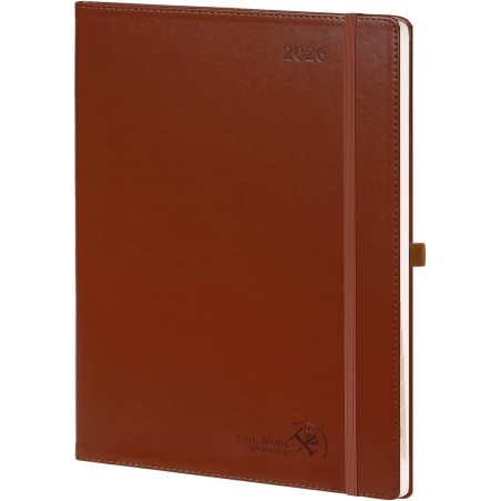 POPRUN Agenda 2026 Semainier A4 Grand Format 29,7 x 21 cm en Français - Couverture Souple en PU Cuir, Intervalles de 15 minutes,
