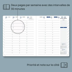 POPRUN Agenda 2026 Semainier A5 21,4 x 17,6 cm Version Française - Intervalles de 30 minutes, D'Jan 2026 à Déc 2026 12 Mois, Cou