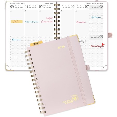 POPRUN Agenda 2026 Semainier 21 x 16,5 cm - Couverture Rigide Spirale, Vertical A5 Weekly Planner, D'Jan 2026 à Déc 2026-12 Mois