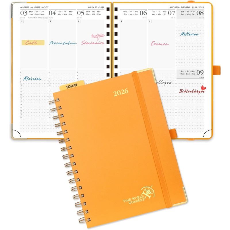 Poprun agenda 2026 semainier 21 x 16,5 cm - couverture rigide spirale, vertical a5 weekly planner, d'jan 2026 à déc 2026-12 mois