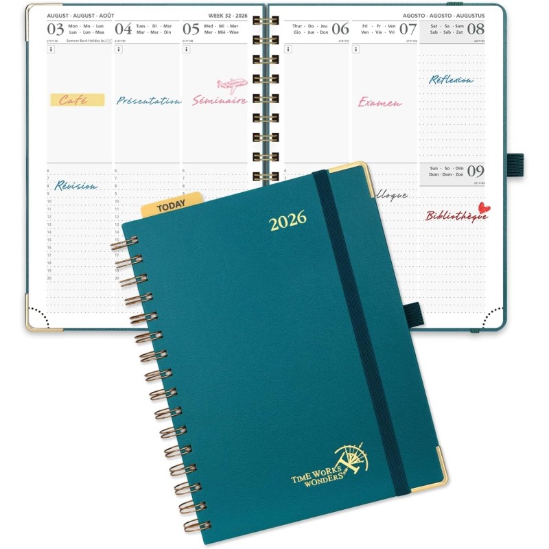 POPRUN Agenda 2026 Semainier 21 x 16,5 cm - Couverture Rigide Spirale, Vertical A5 Weekly Planner, D'Jan 2026 à Déc 2026-12 Mois