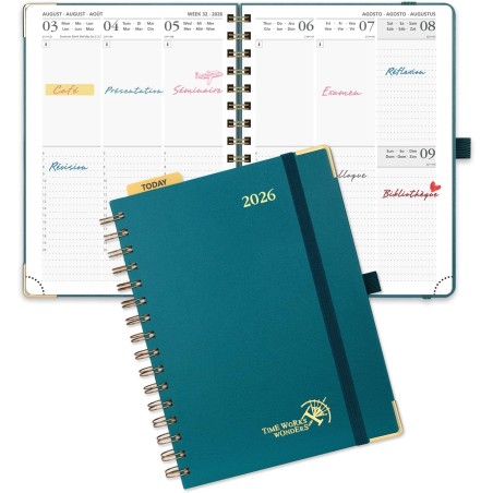 POPRUN Agenda 2026 Semainier 21 x 16,5 cm - Couverture Rigide Spirale, Vertical A5 Weekly Planner, D'Jan 2026 à Déc 2026-12 Mois