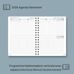 POPRUN Agenda 2026 Semainier 21 x 16,5 cm - Couverture Rigide Spirale, Vertical A5 Weekly Planner, D'Jan 2026 à Déc 2026-12 Mois