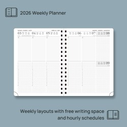 POPRUN Agenda 2026 Semainier 21 x 16,5 cm - Couverture Rigide Spirale, Vertical A5 Weekly Planner, D'Jan 2026 à Déc 2026-12 Mois
