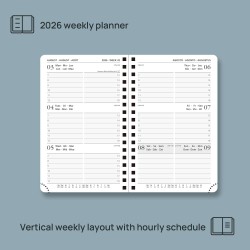 POPRUN Agenda de Poche 2026 A6 Semainier 16 x 10,5 cm - Couverture Rigide Spirale, Petit Agenda, D'Jan 2026 à Déc 2026-12 Mois, 