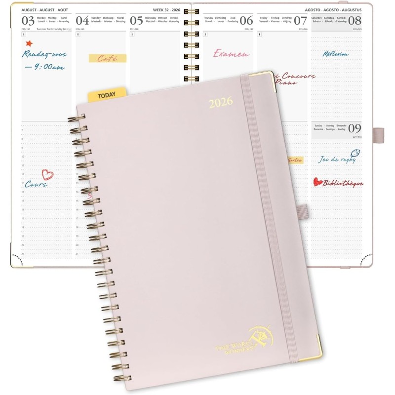 POPRUN Agenda 2026 Semainier 30 x 21 cm - Couverture Rigide Spirale, Vertical A4 Weekly Planner, D'Jan 2026 à Déc 2026-12 Mois,A