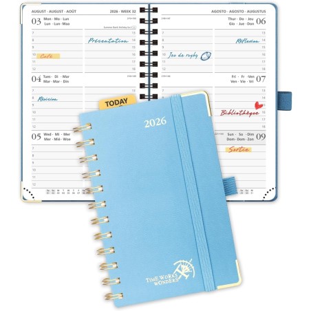 POPRUN Agenda de Poche 2026 A6 Semainier 16 x 10,5 cm - Couverture Rigide Spirale, Petit Agenda, D'Jan 2026 à Déc 2026-12 Mois, 