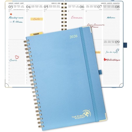POPRUN Agenda 2026 Semainier 30 x 21 cm - Couverture Rigide Spirale, Vertical A4 Weekly Planner, D'Jan 2026 à Déc 2026-12 Mois,A