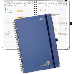 POPRUN Agenda 2026 Semainier 30 x 21 cm - Couverture Rigide Spirale, Vertical A4 Weekly Planner, D'Jan 2026 à Déc 2026-12 Mois,A