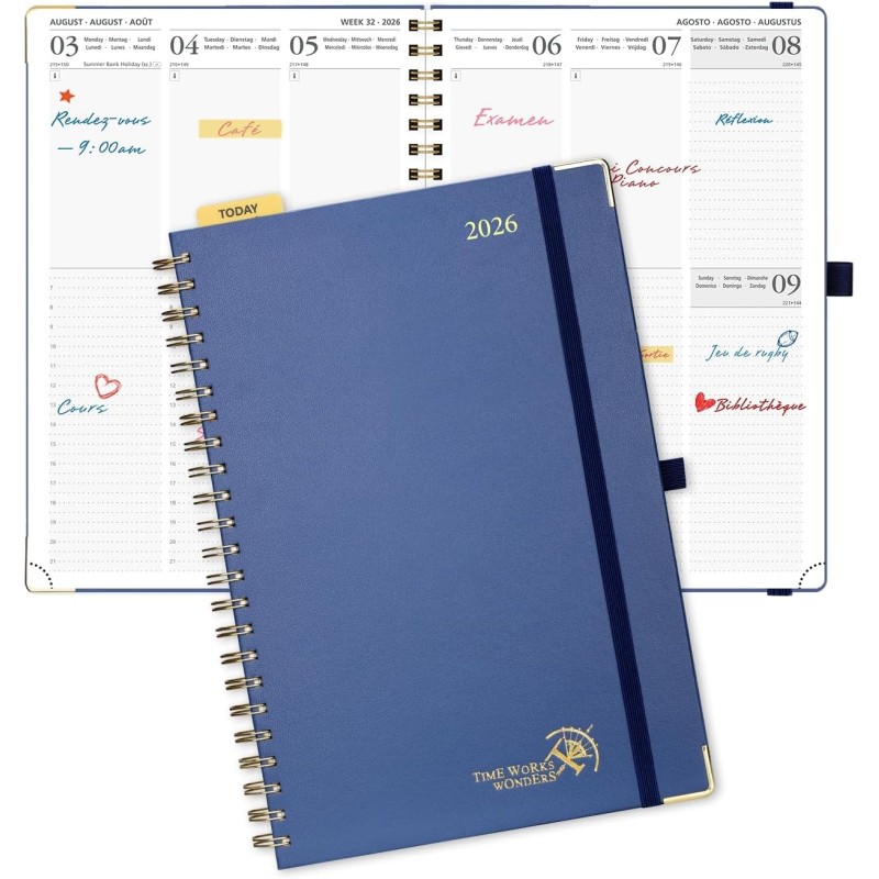 POPRUN Agenda 2026 Semainier 30 x 21 cm - Couverture Rigide Spirale, Vertical A4 Weekly Planner, D'Jan 2026 à Déc 2026-12 Mois,A