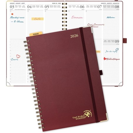 POPRUN Agenda 2026 Semainier 30 x 21 cm - Couverture Rigide Spirale, Vertical A4 Weekly Planner, D'Jan 2026 à Déc 2026-12 Mois,A
