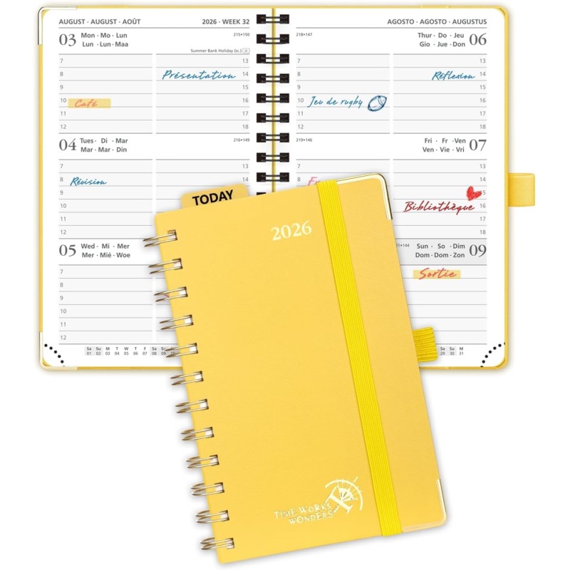 POPRUN Agenda de Poche 2026 A6 Semainier 16 x 10,5 cm - Couverture Rigide Spirale, Petit Agenda, D'Jan 2026 à Déc 2026-12 Mois, 