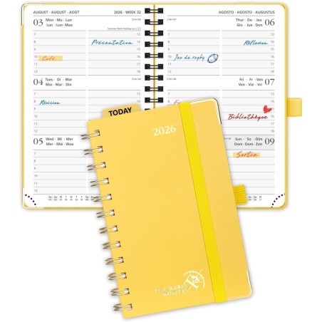 POPRUN Agenda de Poche 2026 A6 Semainier 16 x 10,5 cm - Couverture Rigide Spirale, Petit Agenda, D'Jan 2026 à Déc 2026-12 Mois, 