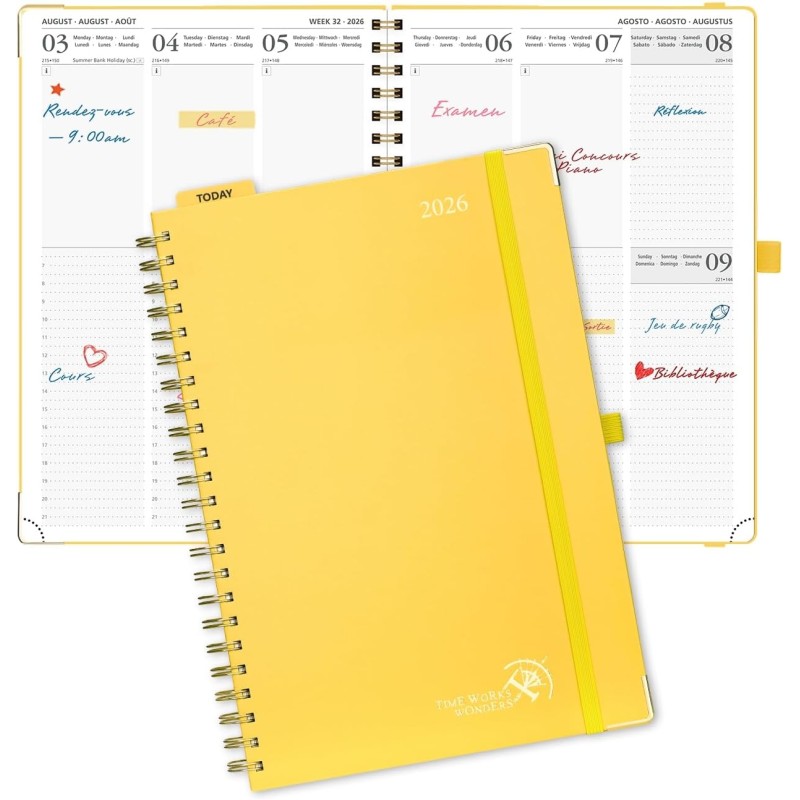 POPRUN Agenda 2026 Semainier 30 x 21 cm - Couverture Rigide Spirale, Vertical A4 Weekly Planner, D'Jan 2026 à Déc 2026-12 Mois,A