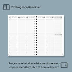 POPRUN Agenda 2026 Semainier 30 x 21 cm - Couverture Rigide Spirale, Vertical A4 Weekly Planner, D'Jan 2026 à Déc 2026-12 Mois,A