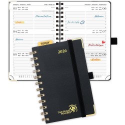 POPRUN Agenda de Poche 2026 A6 Semainier 16 x 10,5 cm - Couverture Rigide Spirale, Petit Agenda, D'Jan 2026 à Déc 2026-12 Mois, 