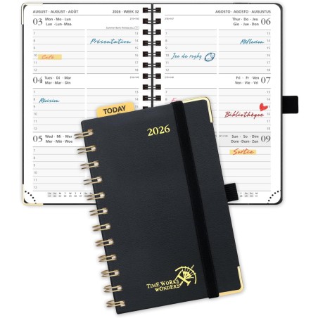 POPRUN Agenda de Poche 2026 A6 Semainier 16 x 10,5 cm - Couverture Rigide Spirale, Petit Agenda, D'Jan 2026 à Déc 2026-12 Mois, 