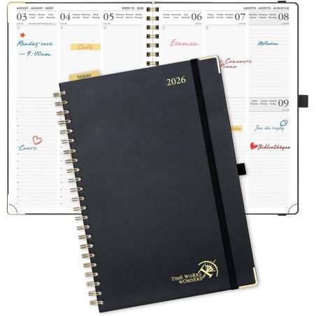 POPRUN Agenda 2026 Semainier 30 x 21 cm - Couverture Rigide Spirale, Vertical A4 Weekly Planner, D'Jan 2026 à Déc 2026-12 Mois,A