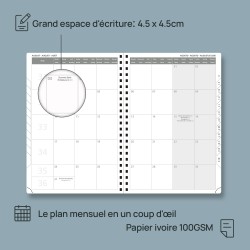 POPRUN Agenda 2026 Semainier 30 x 21 cm - Couverture Rigide Spirale, Vertical A4 Weekly Planner, D'Jan 2026 à Déc 2026-12 Mois,A